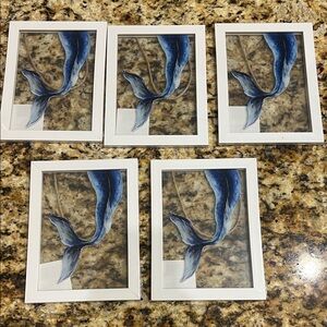 Set of 5 Mermaid Tail Art Prints in White Frames